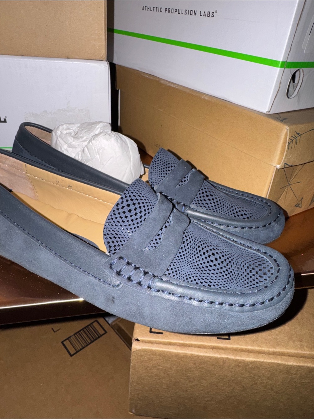 APL Men's Navy Perforated Suede Penny Loafers